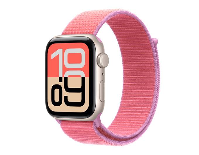 Apple Watch SE 3 with pink Sport Loop from the Apple Store