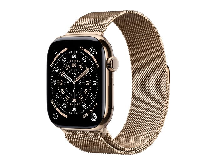 Apple Watch Series 11 with gold Milanese Loop from the Apple Store